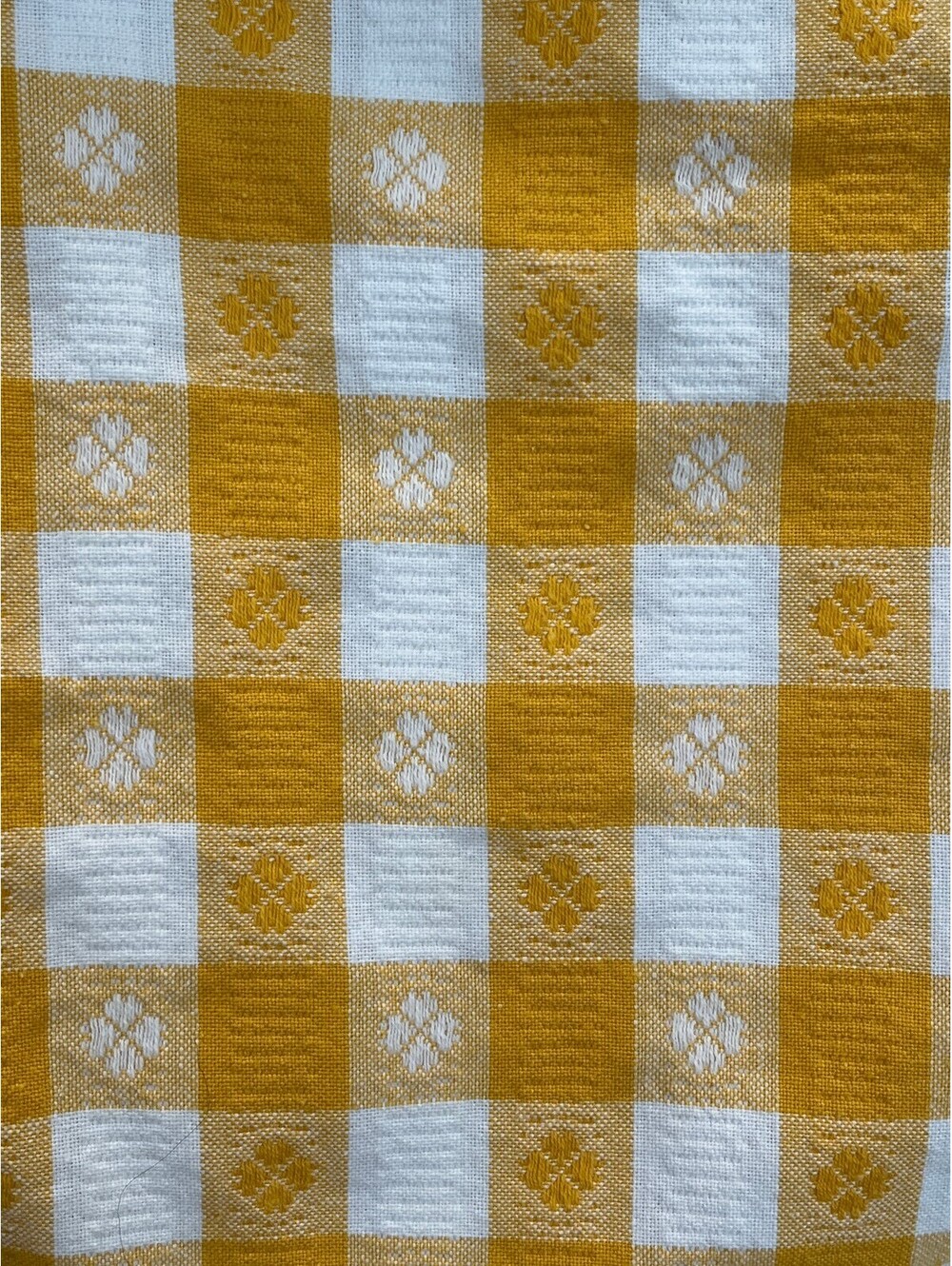 Vintage Full Feedsack Yellow Gingham Clover Checked Material 48 X 48